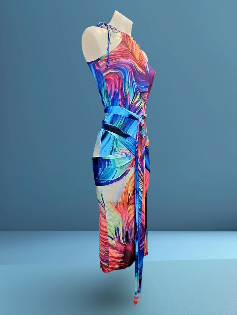 POSH by V Abstract Halter Dress 14' w a seperate Wrap so many styling options SM - Picture 6 of 10